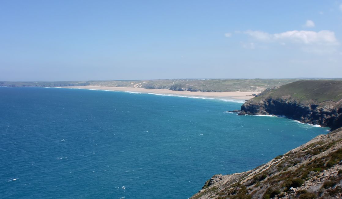 View arriving at Perranporth beach