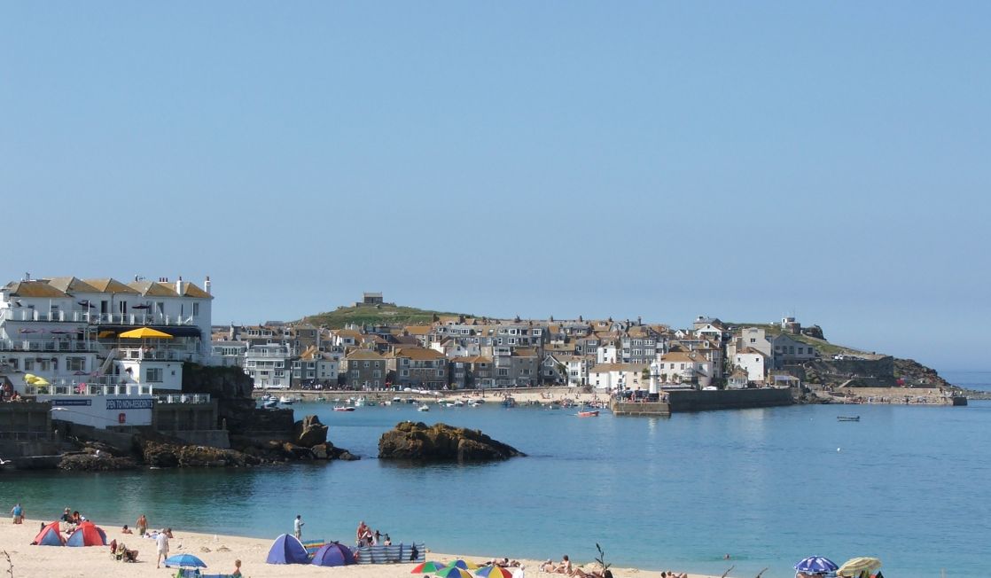 St Ives town from Porthminster beach