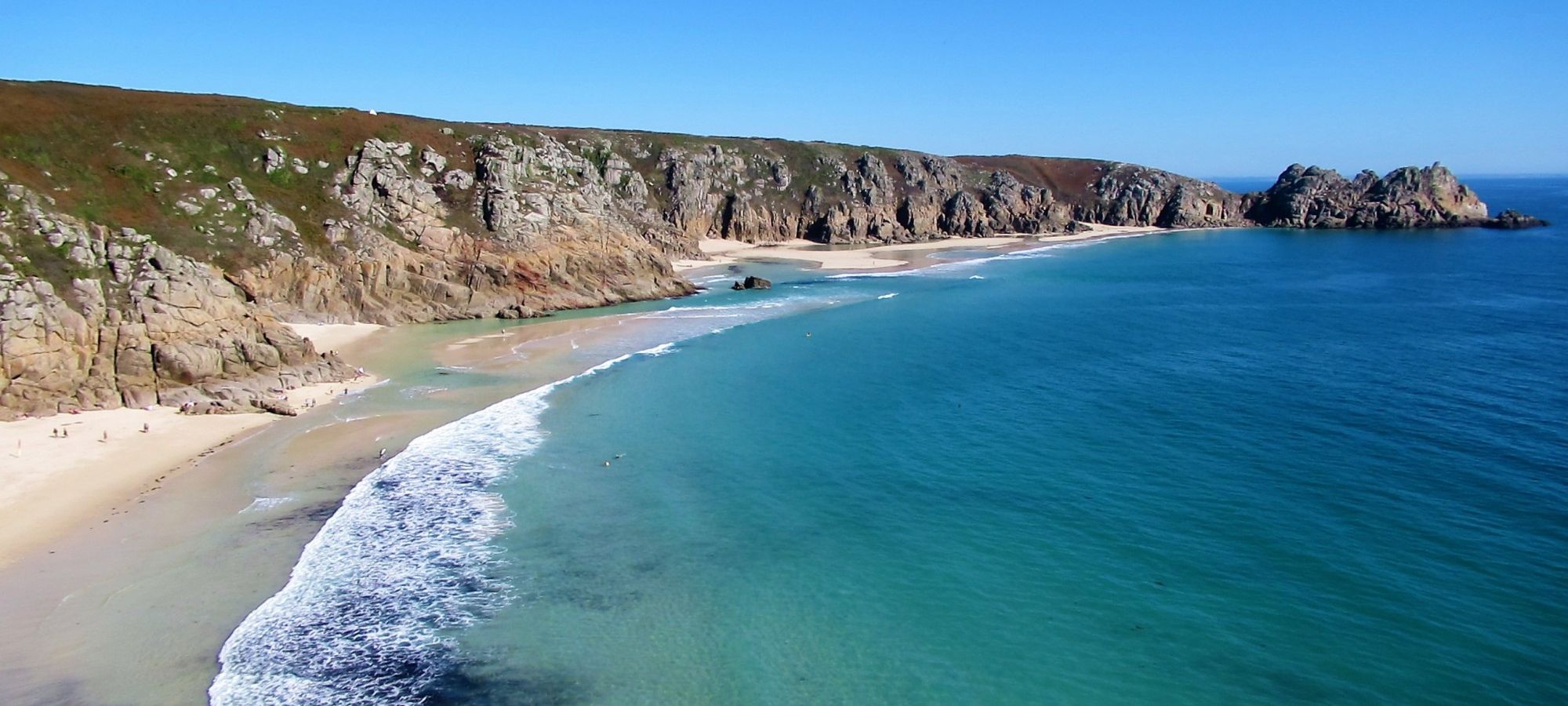 Blue seas at porthcurno beach