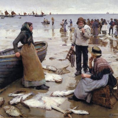Painting of Fish sale on the beach