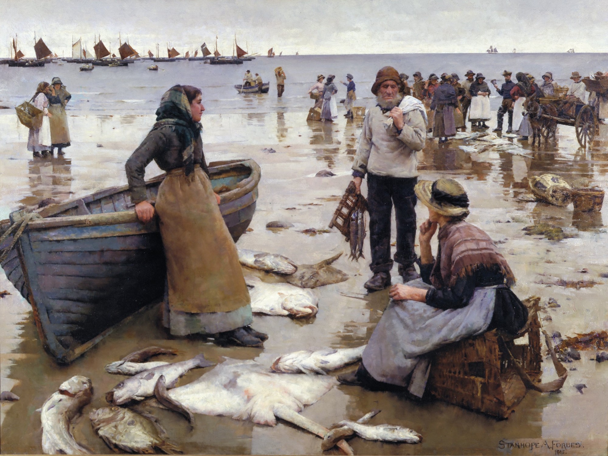 Painting of Fish sale on the beach