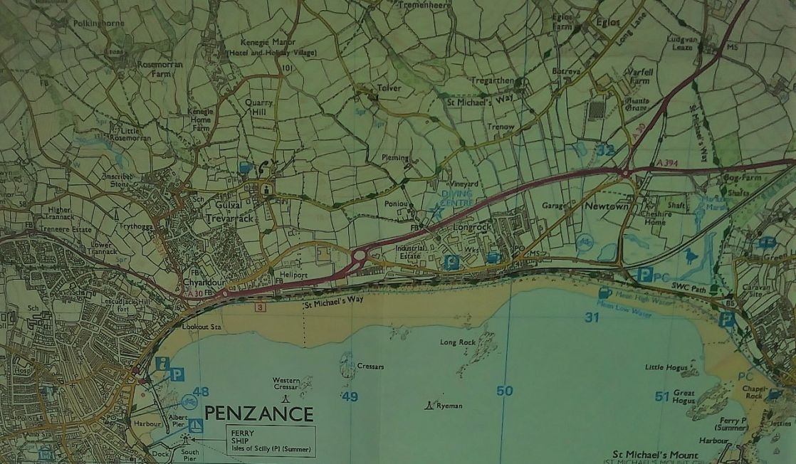 Map of Penzance and surrounding area