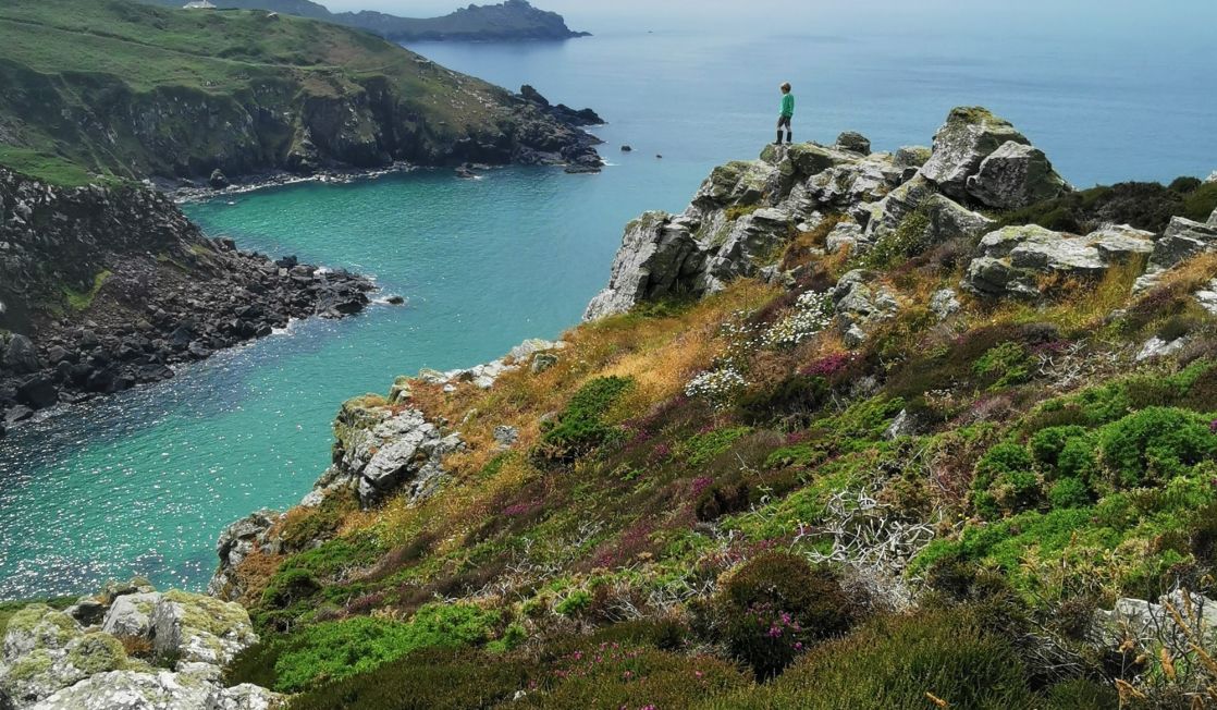 cliffs at Zennor, sparkling blue seas