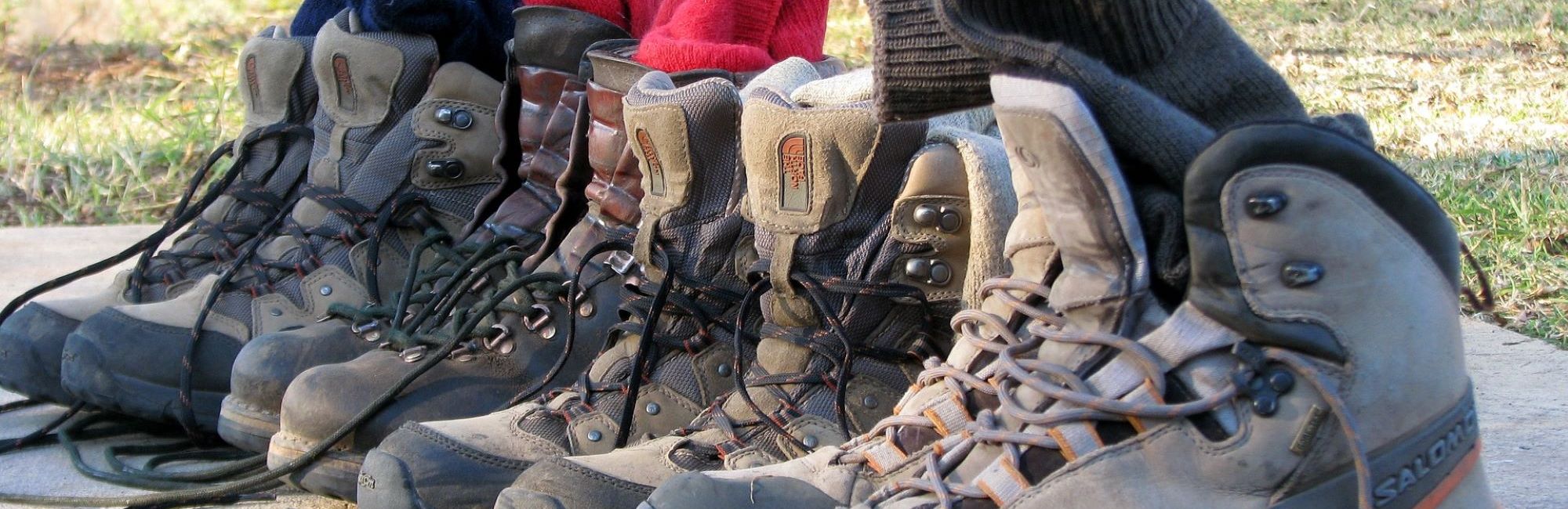 Walking boots in a row